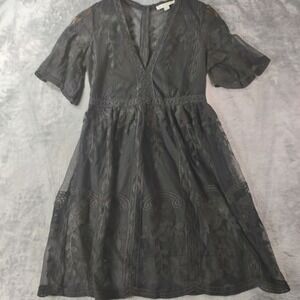 Haute Monde Womens S Black Sheer Mesh Embroidered Dress Gothic Romantic Party